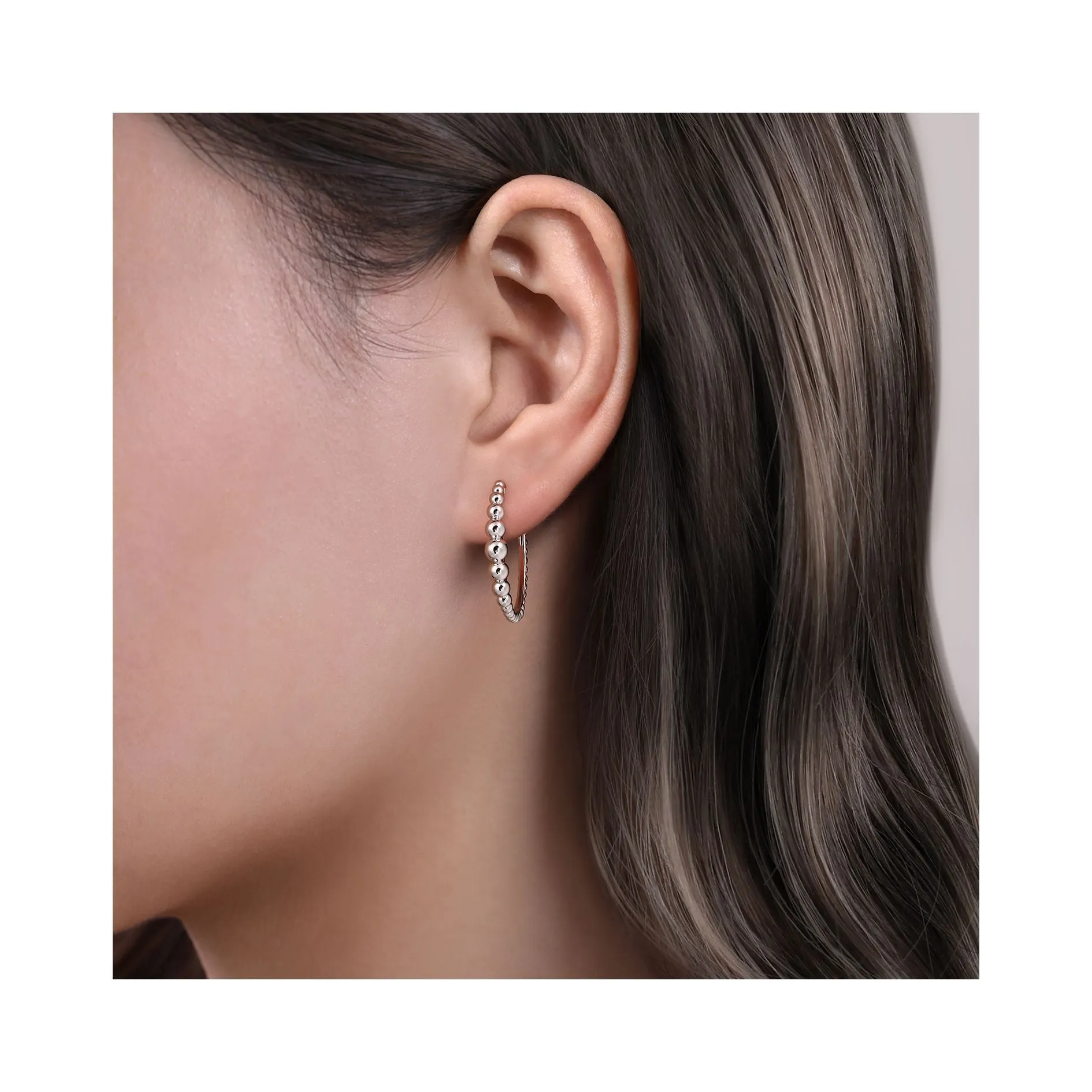 Gabriel Sterling Silver 25MM Beaded Classic Hoop Earrings