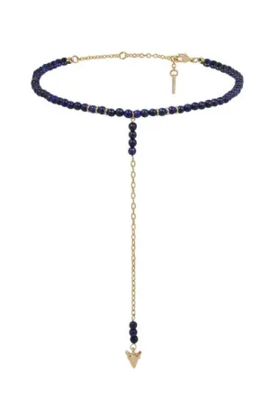 Gemstone Beaded & 18kt Gold Plated Chain Drop Choker