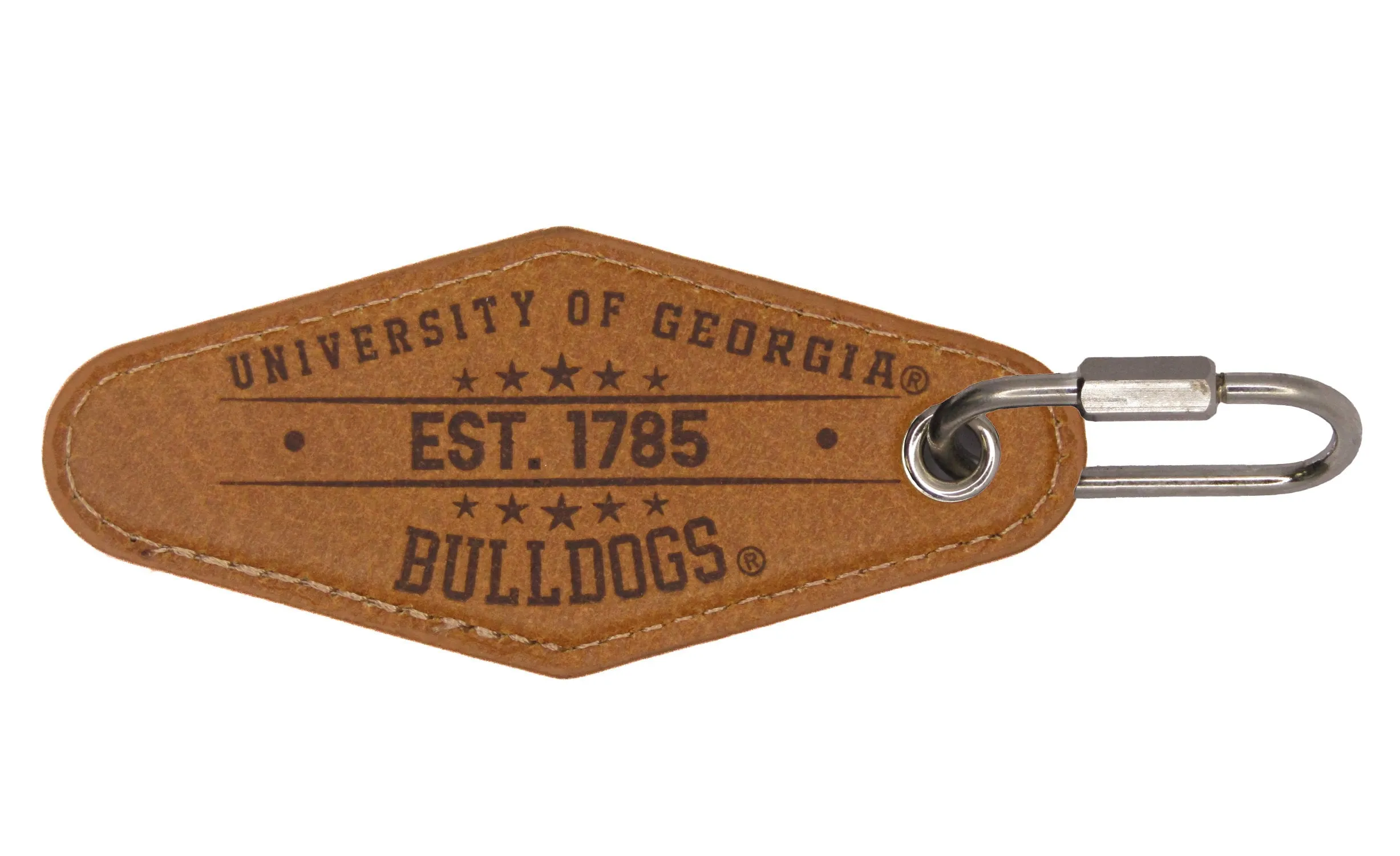 Georgia Bulldogs Collegiate Vintage Full Grain Leather Key Fob. Brown Burnished and Tan Embossed Key Ring.