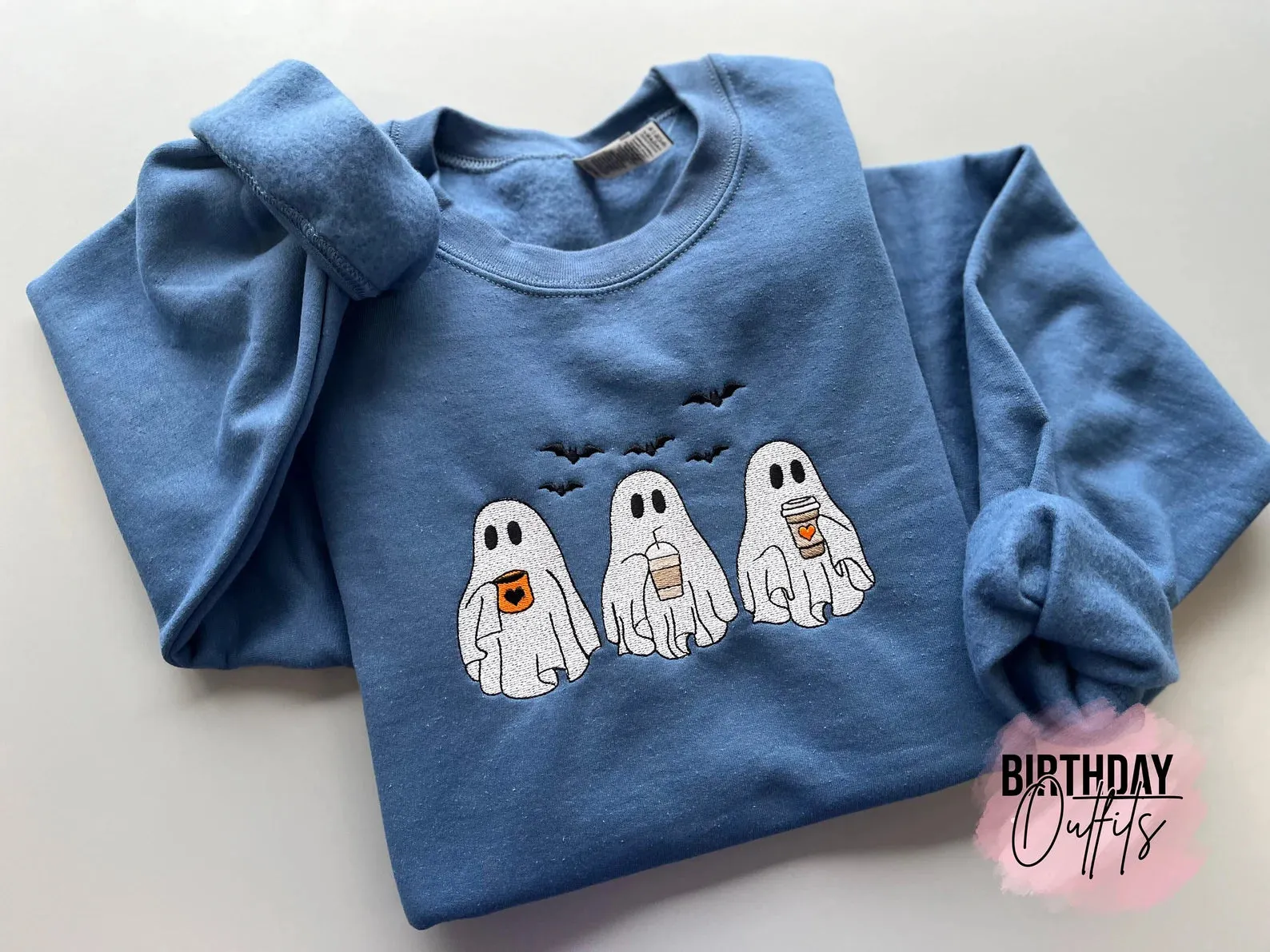 Ghosts Drinking Coffee Embroidered sweatshirt, Spooky, Ghost, embroidered halloween shirt, horror embroidery