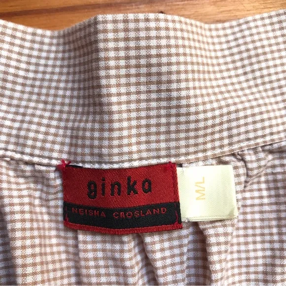 Ginko Neisha Crosland Brown Green Vintage Gingham Print A-line Skirt, EUC, M/L