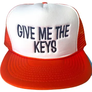 Give me the keys Vintage Orange Mesh Trucker SnapBack Hat Cap Custom Embroidery
