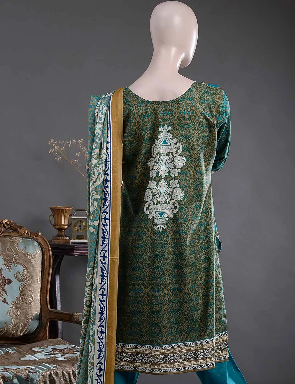 GK-3A - Striking Fleur  |  Unstitched Printed & Embroidered Khaddar Dress
