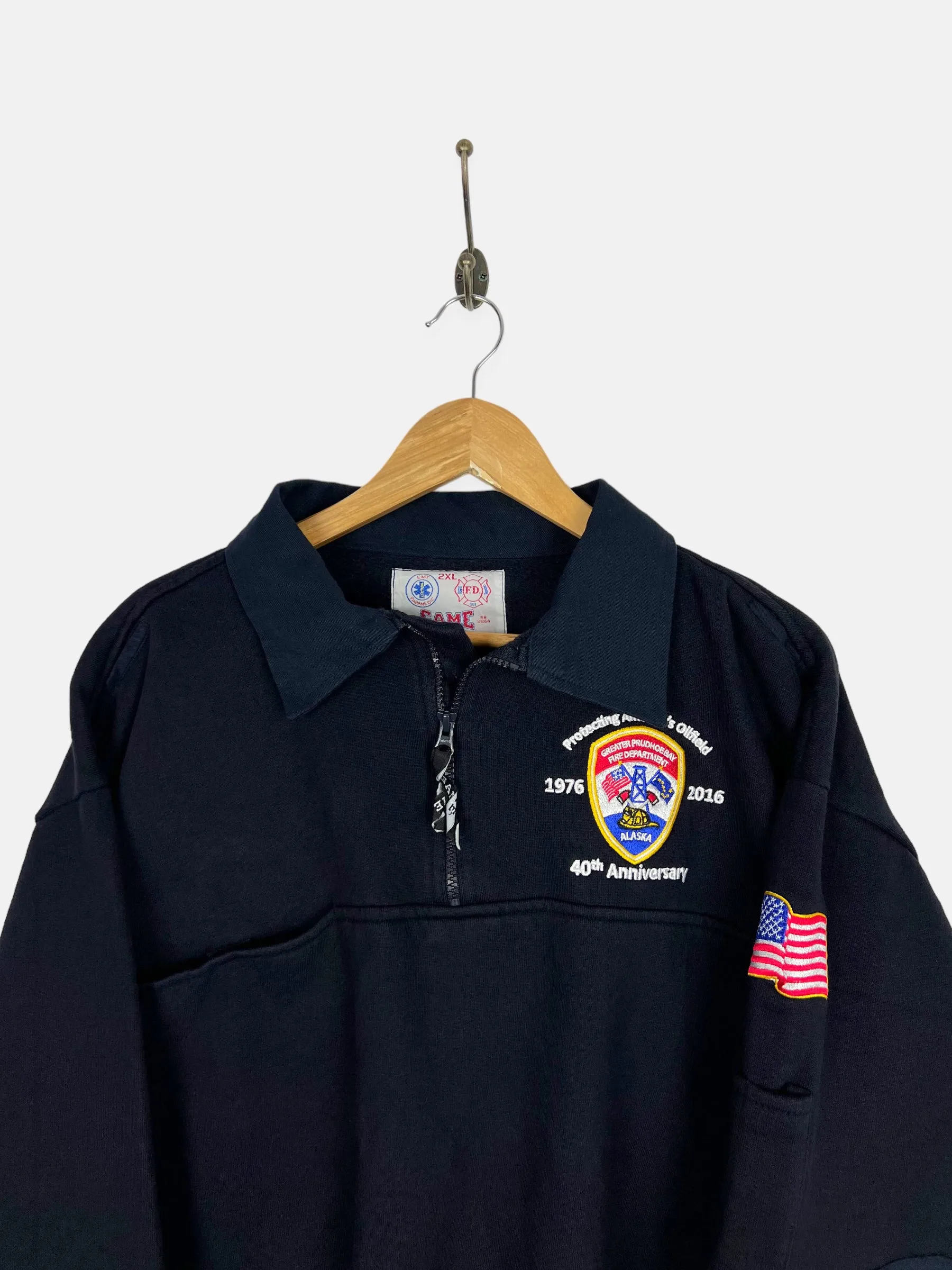Greater Prudhoe Bay Fire Department Embroidered Vintage Quarterzip Sweatshirt Size XL