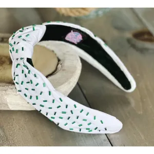 Green Confetti Seed Bead Front Knot Headband.