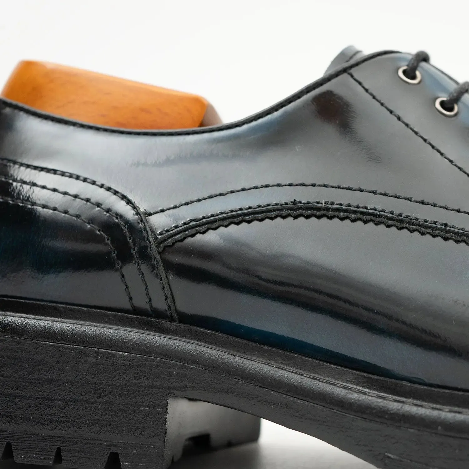 Handcrafted Big Toe Derby Shoes with Thick Sole  Blue