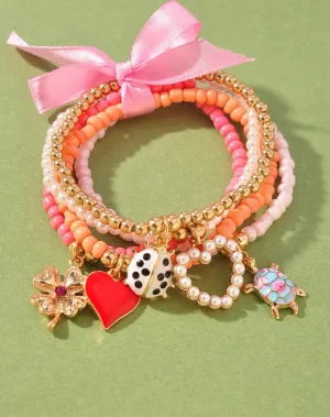 Heart MultiCharm Beaded Bracelet Set