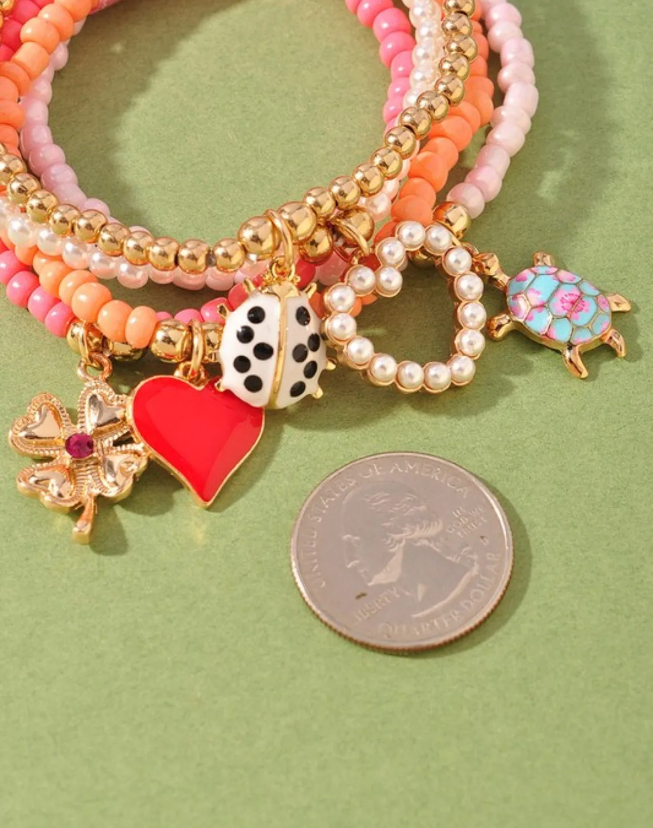 Heart MultiCharm Beaded Bracelet Set