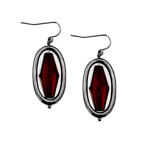 HEMATITE RED BEAD WITH OVAL SHAPED EARRINGS  #SE29935_HEM-RED (FH1)