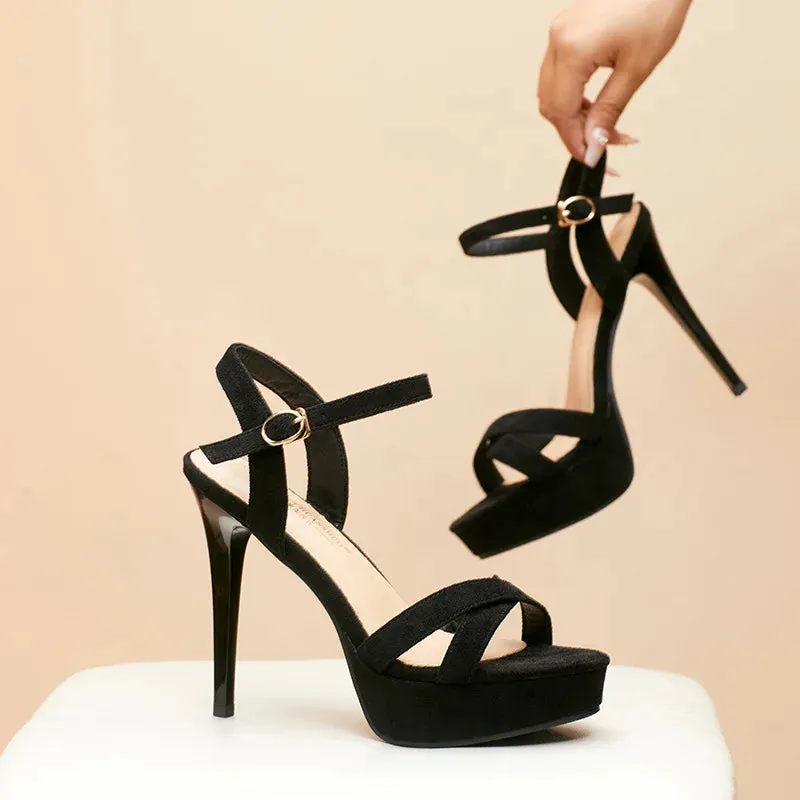 High Heels Sandals Summer Sexy Ankle Strap Open Toe Party Dress 12CM Platform Gladiator Women Shoes