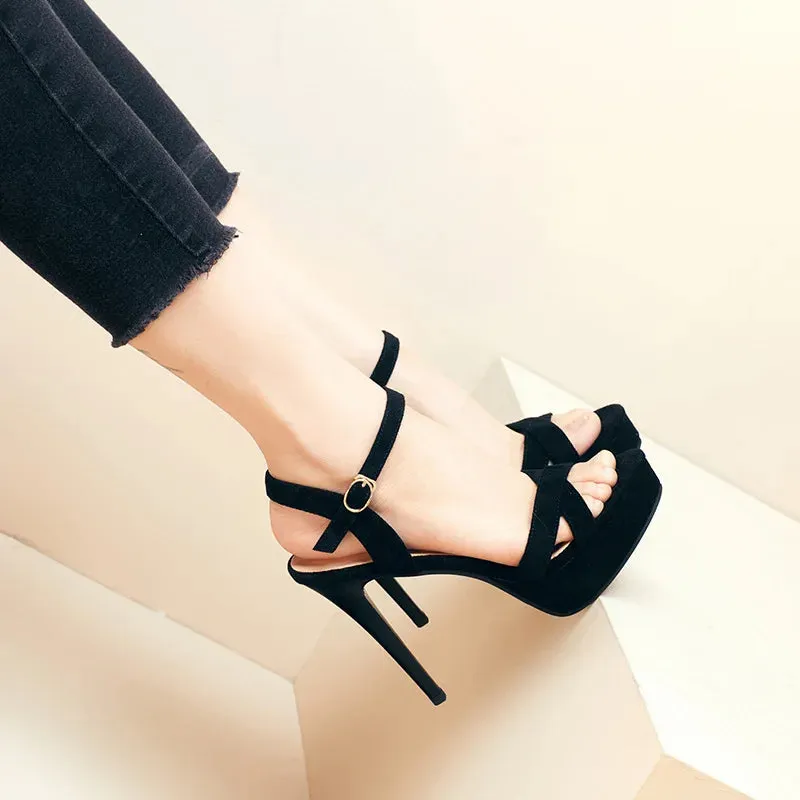 High Heels Sandals Summer Sexy Ankle Strap Open Toe Party Dress 12CM Platform Gladiator Women Shoes