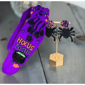 Hocus Pocus Halloween Top Knot Seed Beaded Handmade Headband.