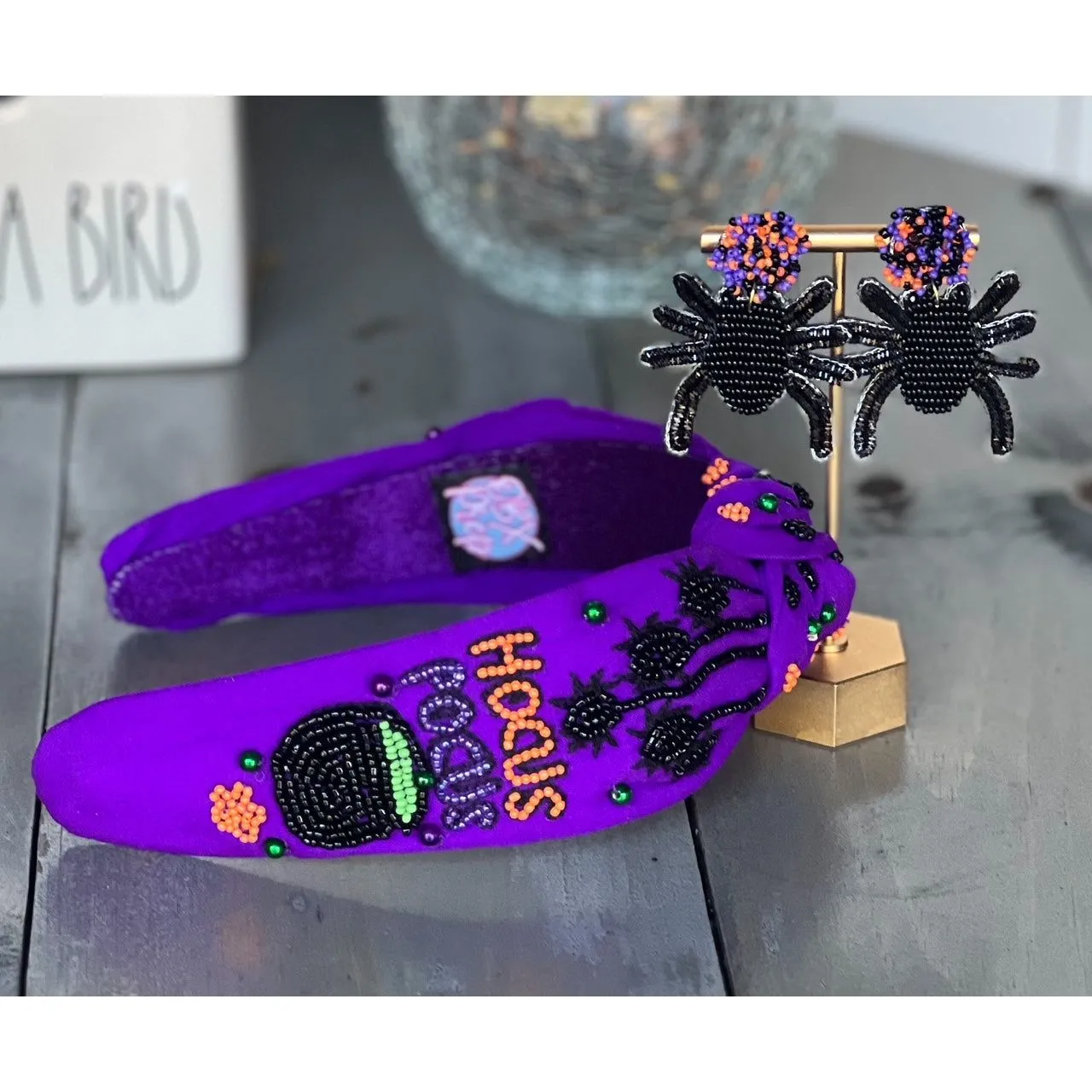 Hocus Pocus Halloween Top Knot Seed Beaded Handmade Headband.