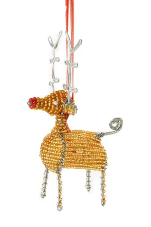 Holiday Reindeer Ornament of Beaded Wire
