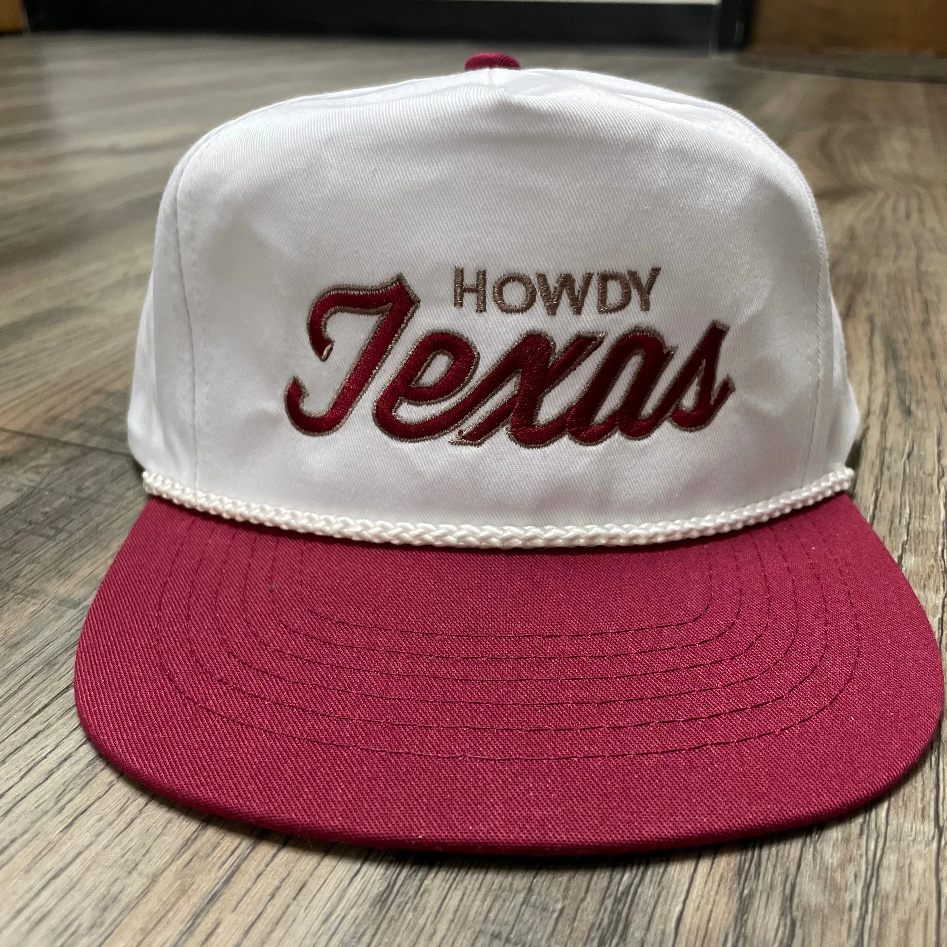 Howdy Texas Maroon Vintage Snapback Rope Cap Hat Embroidered