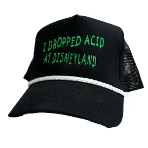 I DROPPED Acid Disneyland Vintage Mesh Black Trucker SnapBack Cap Hat Funny Custom Embroidered