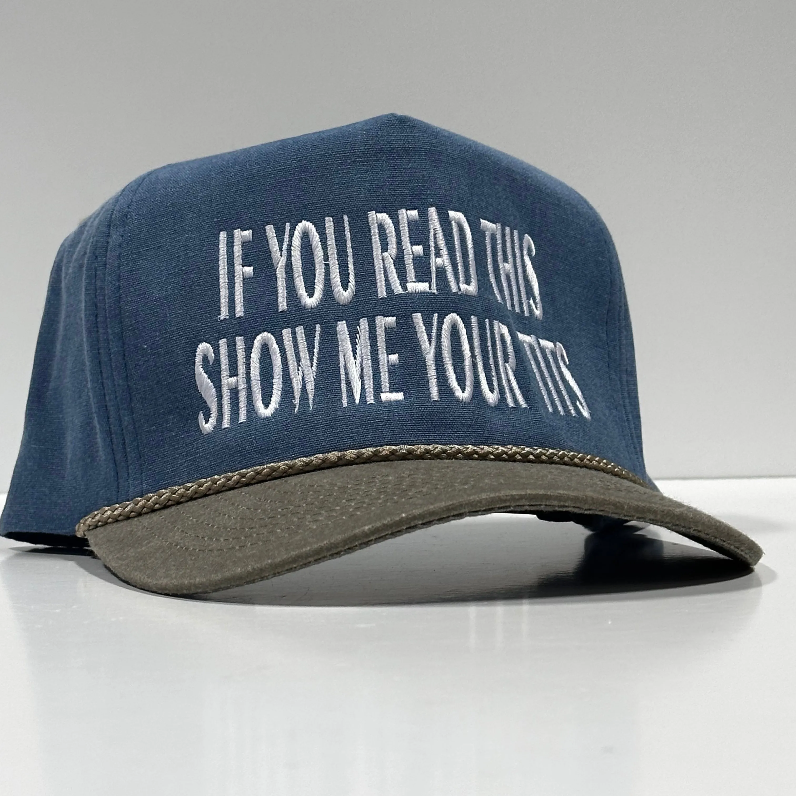 If You Read This Show Me Your Tits Funny Tall Crown SnapBack Hat Cap Custom Embroidery