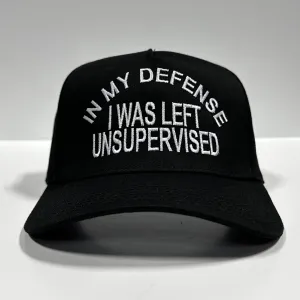 IN MY DEFENSE I WAS LEFT UNSUPERVISED FUNNY VINTAGE SnapBack Hat Custom Embroidered