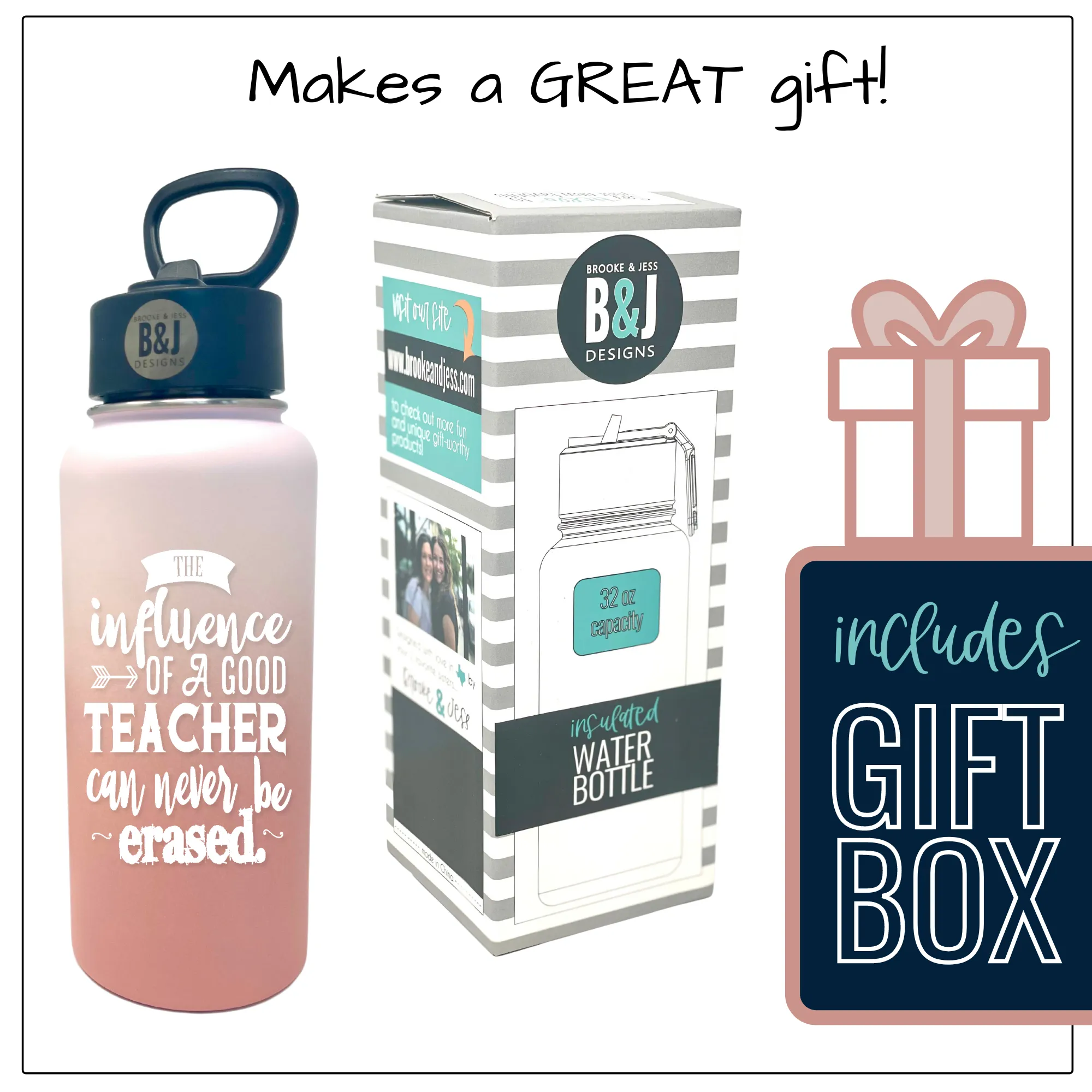 Influence of a Teacher 32 oz  Rose Gold Water Bottle Tumbler for Teachers