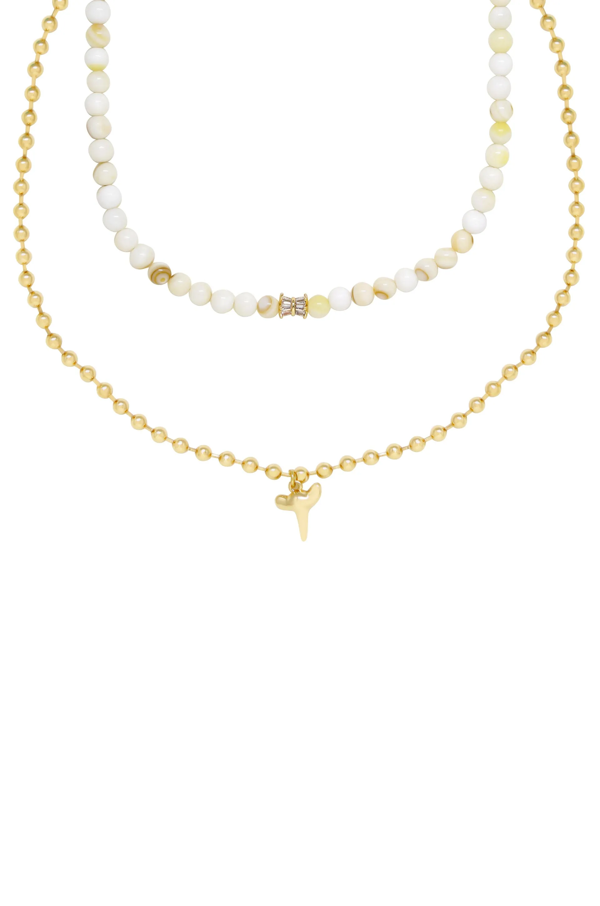 Island Shark Tooth Charm 18k Gold Plated Necklace Set