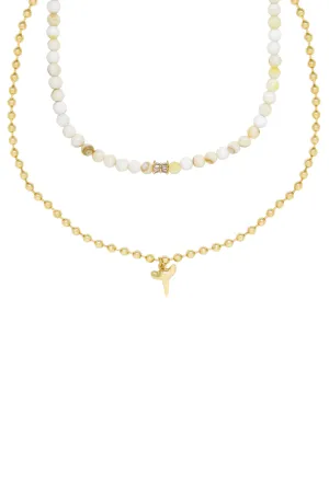 Island Shark Tooth Charm 18k Gold Plated Necklace Set