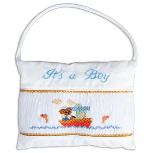 It's a Boy Tugboat Smocked Mini Pillow