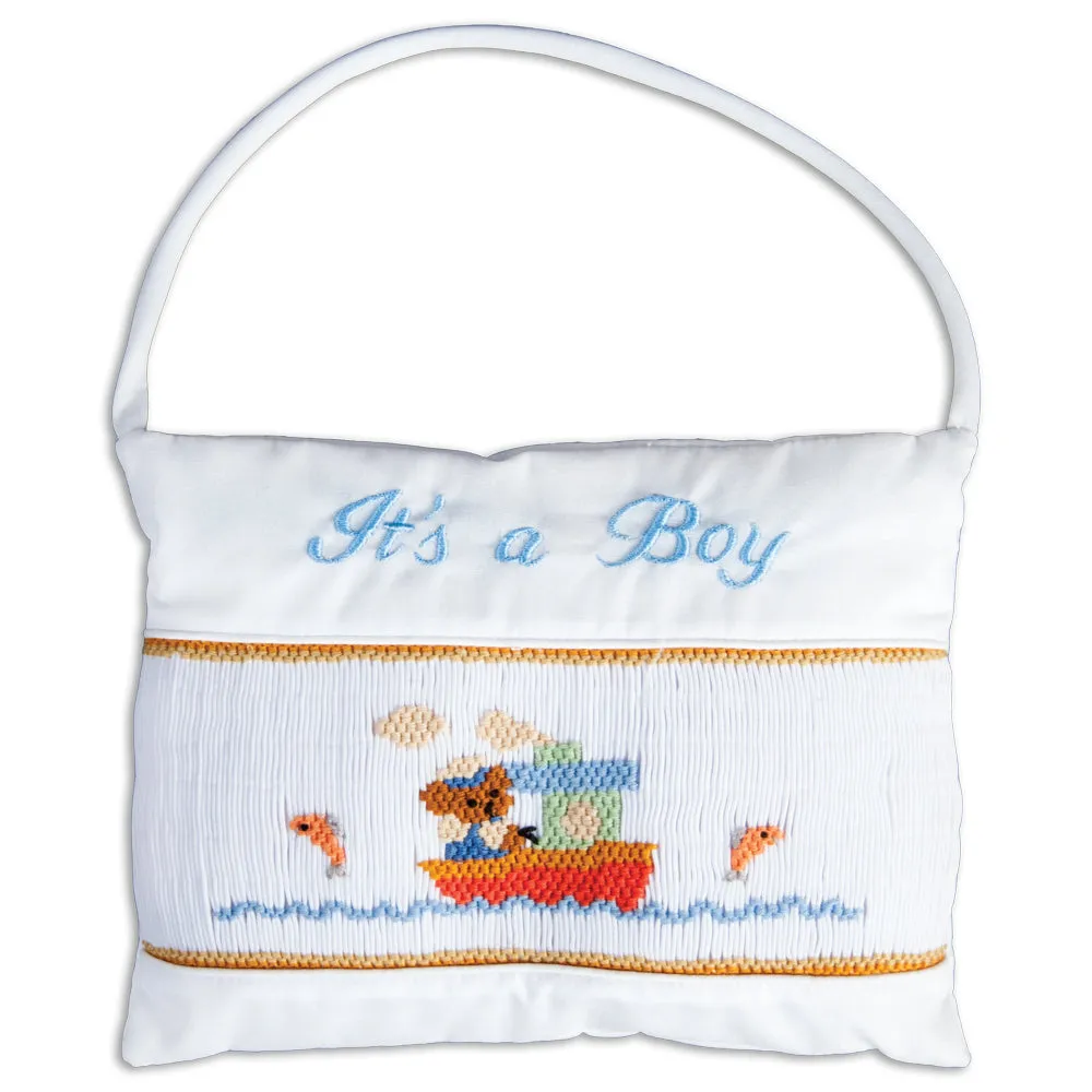 It's a Boy Tugboat Smocked Mini Pillow