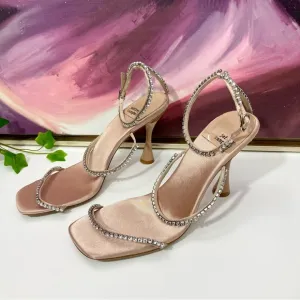 Jeffrey Campbell Demonic EmbellishedHigh Heel Sandals in Natural Satin Size 9