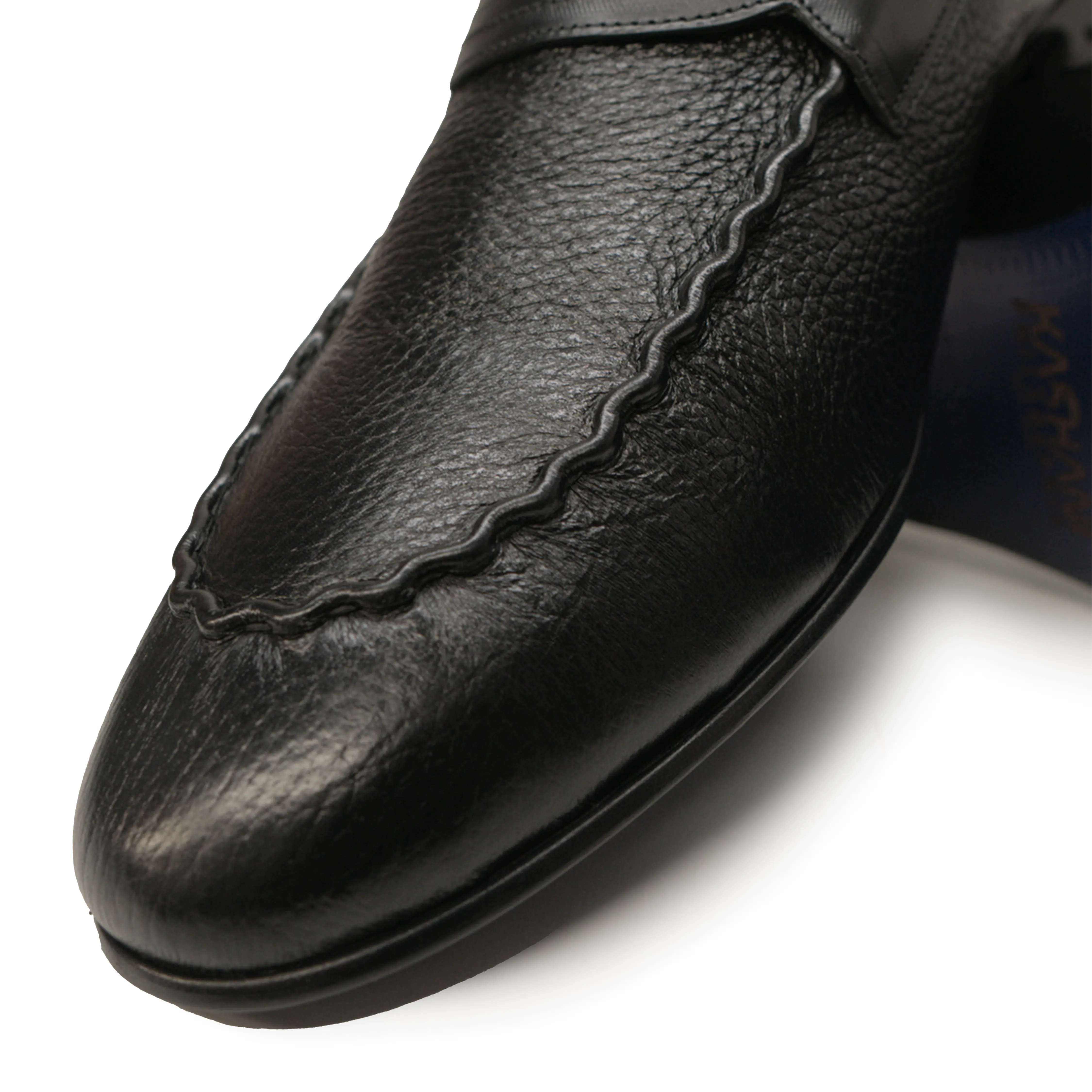 Kashani Black Deer Skin Penny Loafers