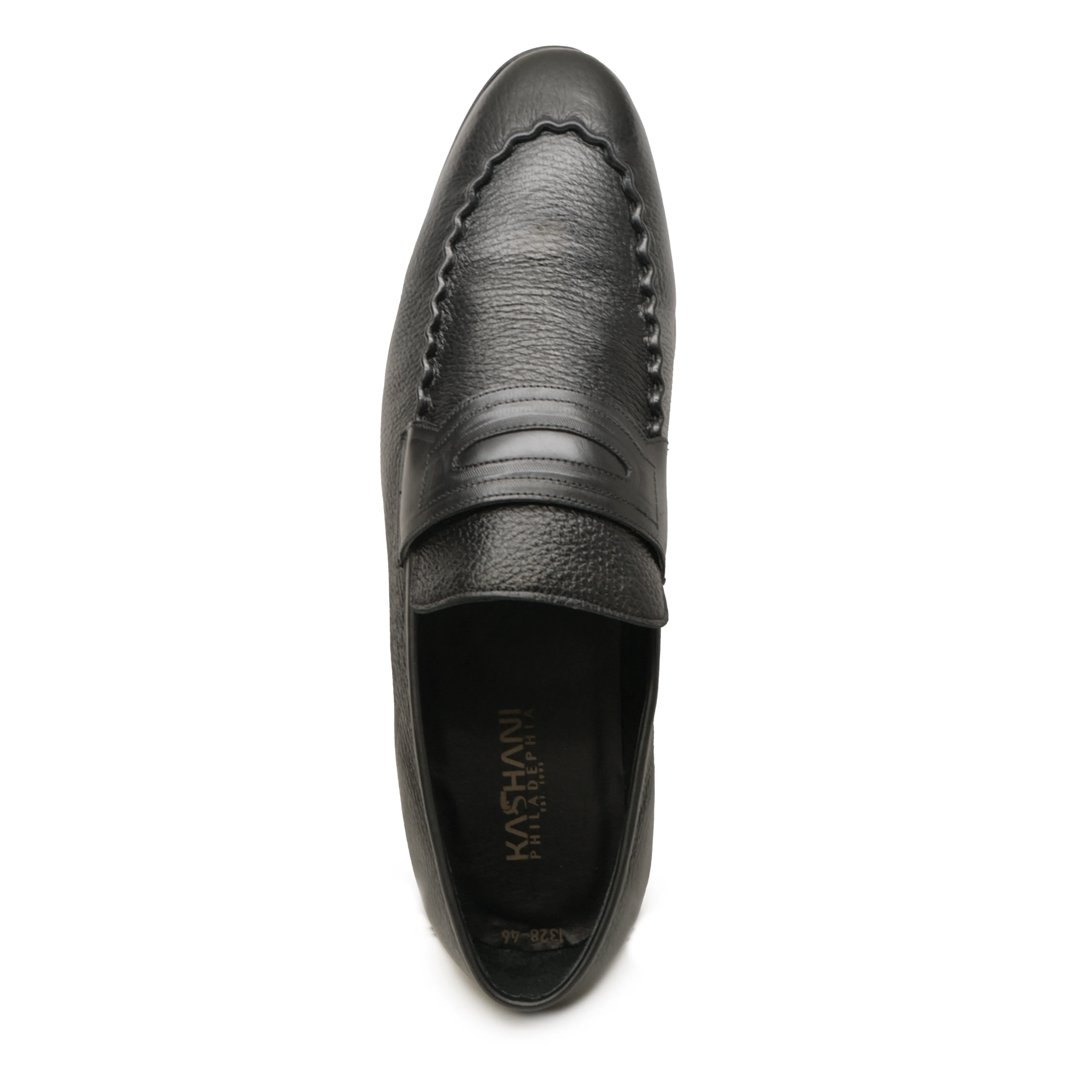 Kashani Black Deer Skin Penny Loafers