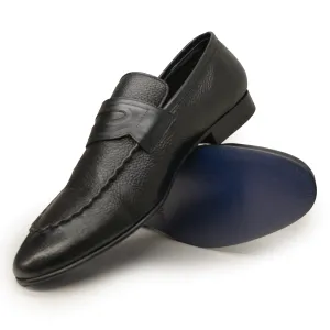 Kashani Black Deer Skin Penny Loafers