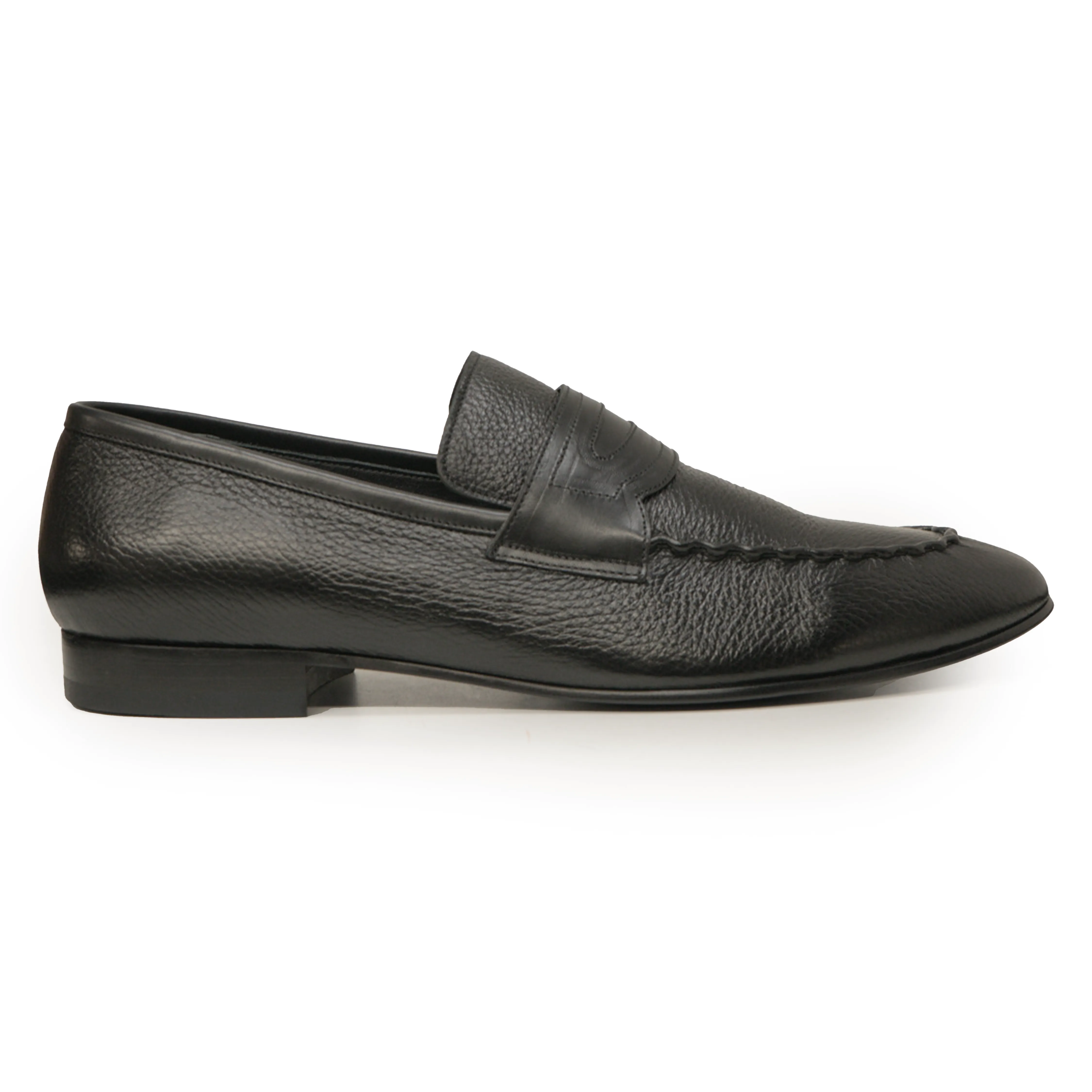 Kashani Black Deer Skin Penny Loafers