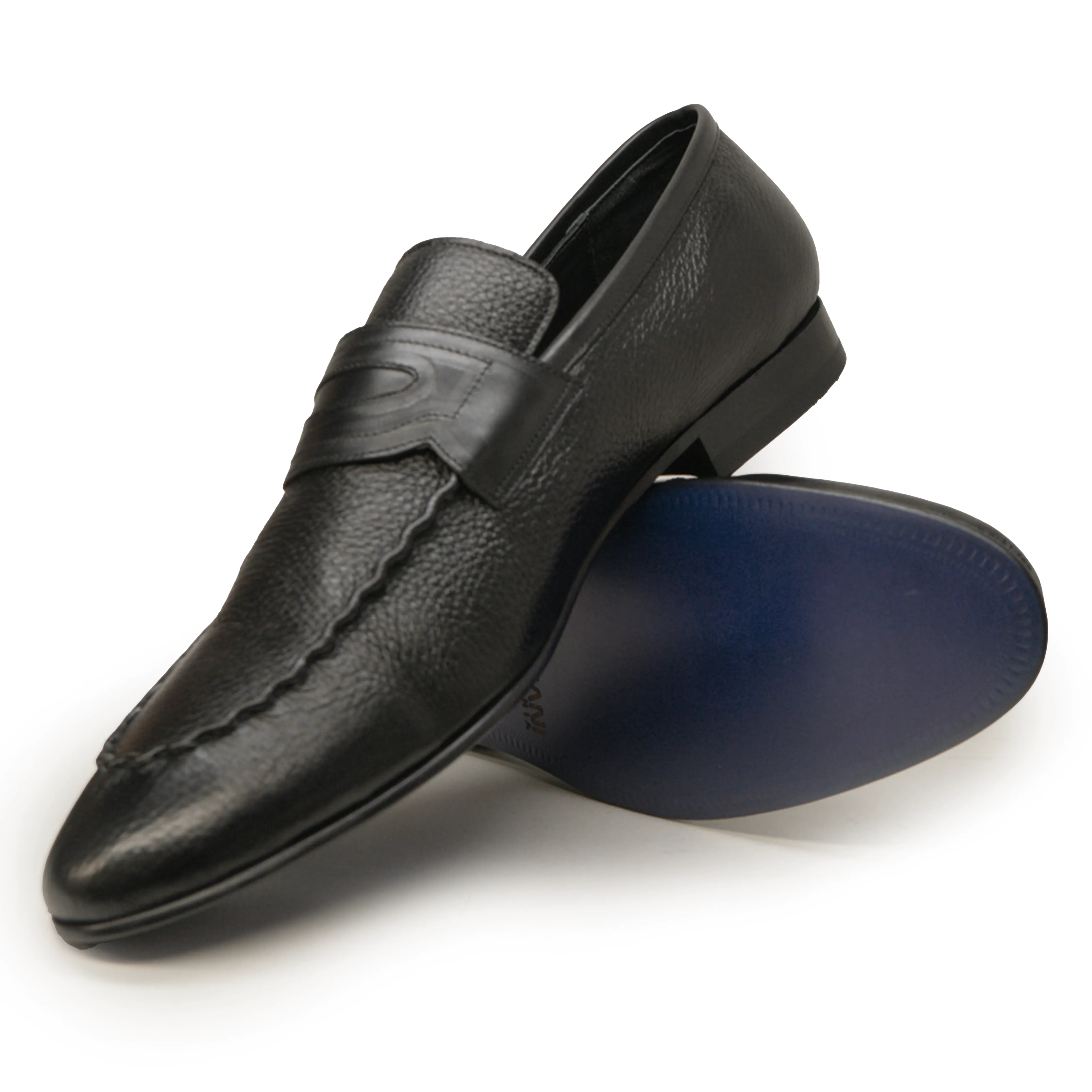 Kashani Black Deer Skin Penny Loafers