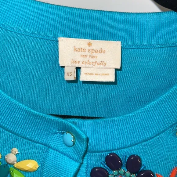 Kate spade Floral Beaded Kati Cardigan with butterfly bee and flowers