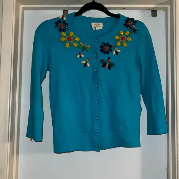 Kate spade Floral Beaded Kati Cardigan with butterfly bee and flowers