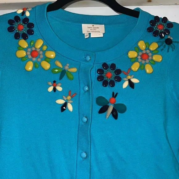 Kate spade Floral Beaded Kati Cardigan with butterfly bee and flowers