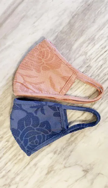 Kids Embroidery Floral Face Mask - Denim Blue