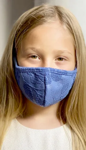 Kids Embroidery Floral Face Mask - Denim Blue