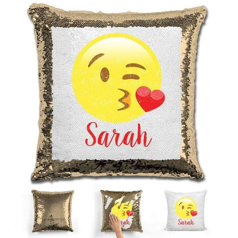 Kissy Face Emoji Personalized Magic Sequin Pillow