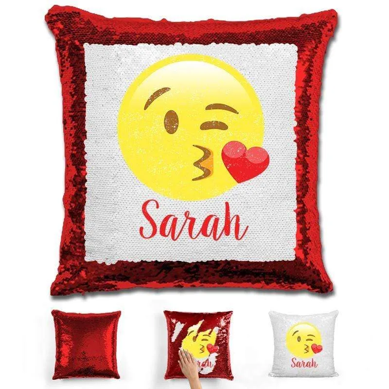 Kissy Face Emoji Personalized Magic Sequin Pillow