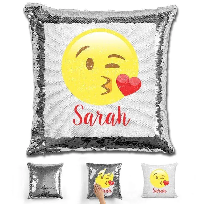 Kissy Face Emoji Personalized Magic Sequin Pillow
