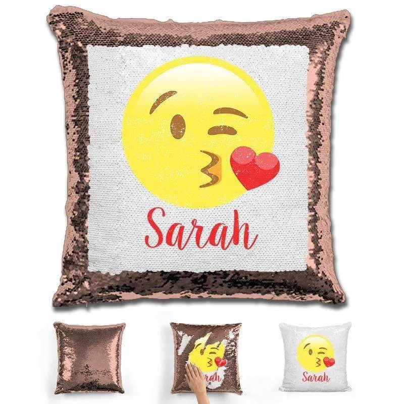 Kissy Face Emoji Personalized Magic Sequin Pillow