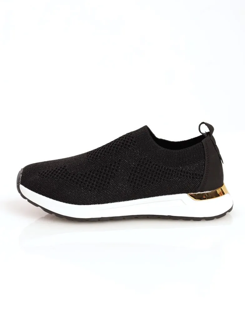 Ladies Knit Retro Sneaker With Metallic Insert - Black