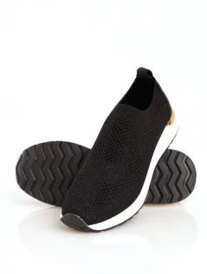 Ladies Knit Retro Sneaker With Metallic Insert - Black
