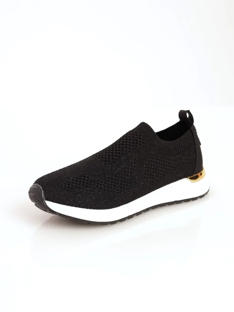 Ladies Knit Retro Sneaker With Metallic Insert - Black