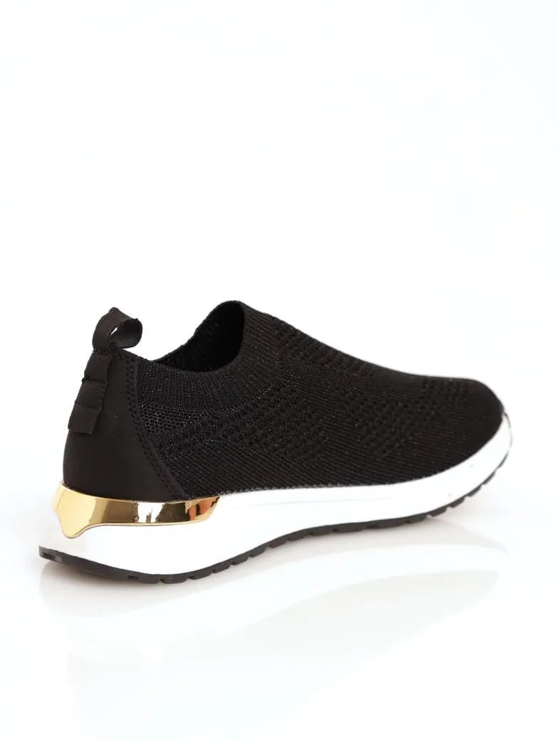 Ladies Knit Retro Sneaker With Metallic Insert - Black
