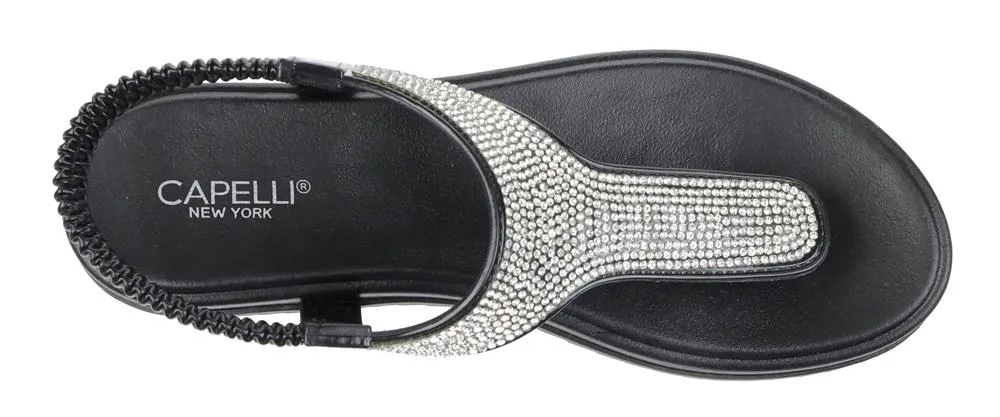 Ladies Opaque Jelly Sandal with Gem Trim and Elastic Back