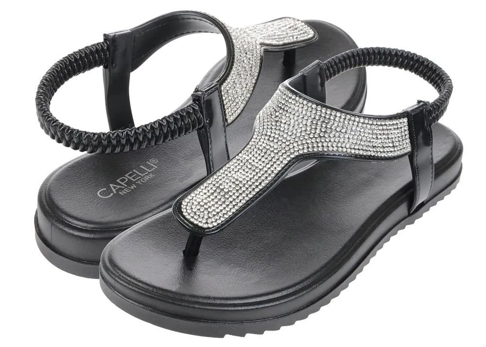 Ladies Opaque Jelly Sandal with Gem Trim and Elastic Back