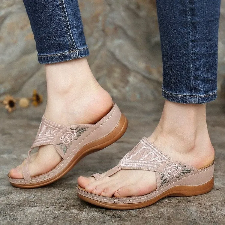 Ladies Vintage Embroidered Slip-On Slippers