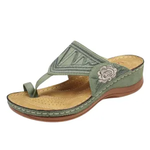 Ladies Vintage Embroidered Slip-On Slippers